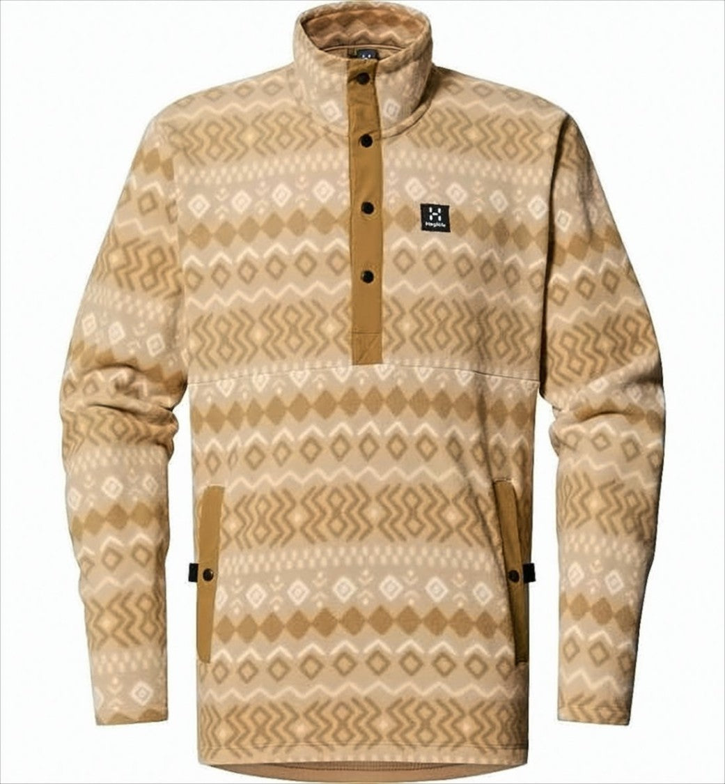 Geometric Pattern Zip-Up Knit with High Collar
