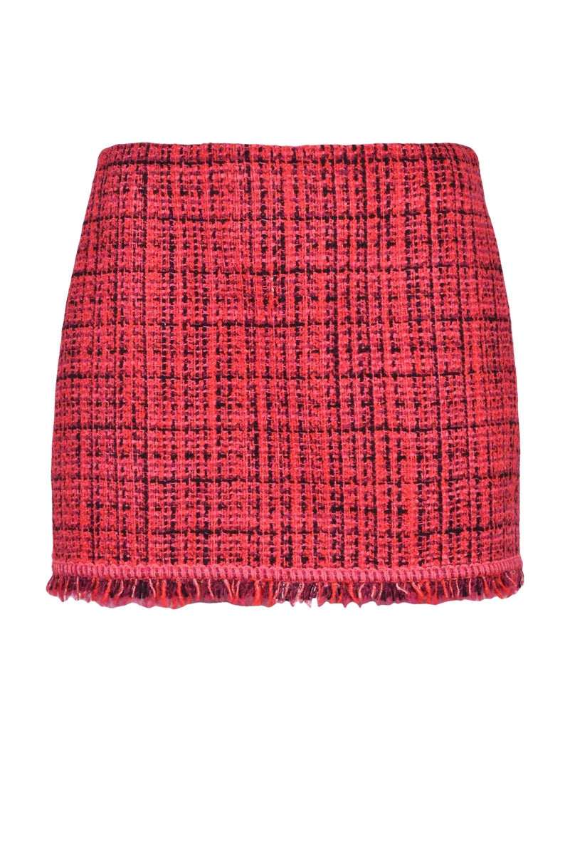 Mini Bouclé Skirt - Red/Black