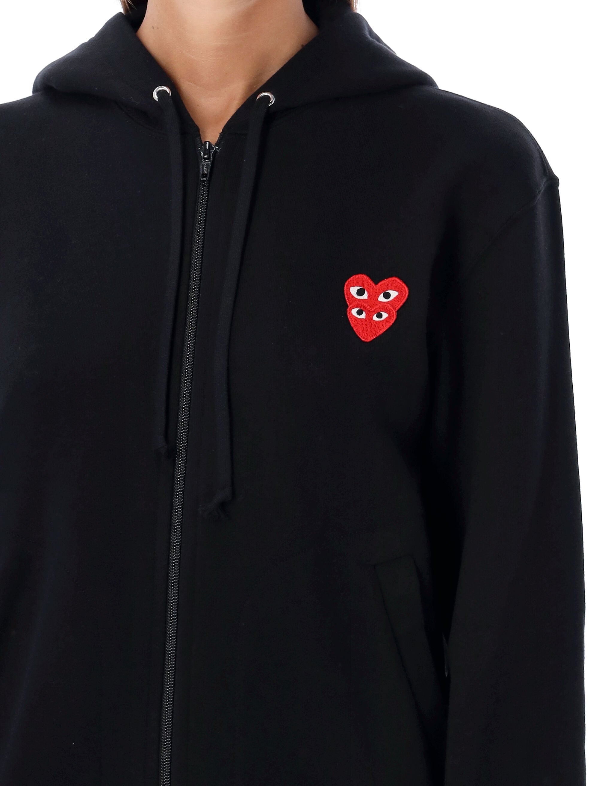 Zipped Hoodie With Double Heart Patch