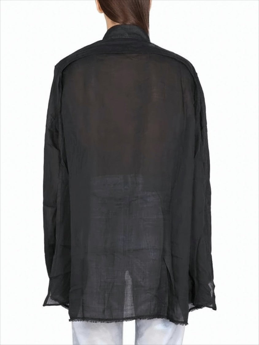 Semi-Sheer Black Shirt with Classic Collar