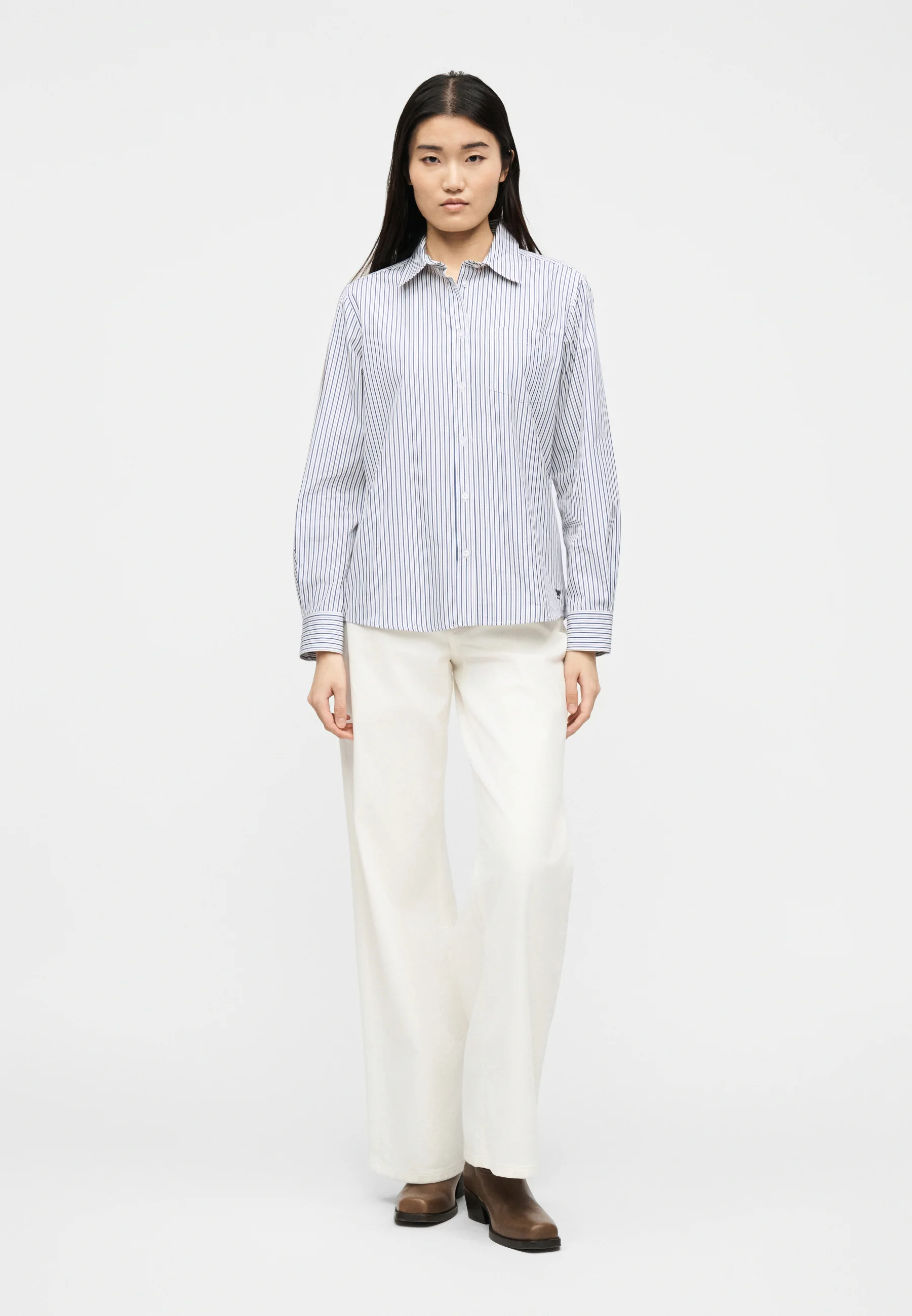 Blue Striped Cotton Blend Shirt