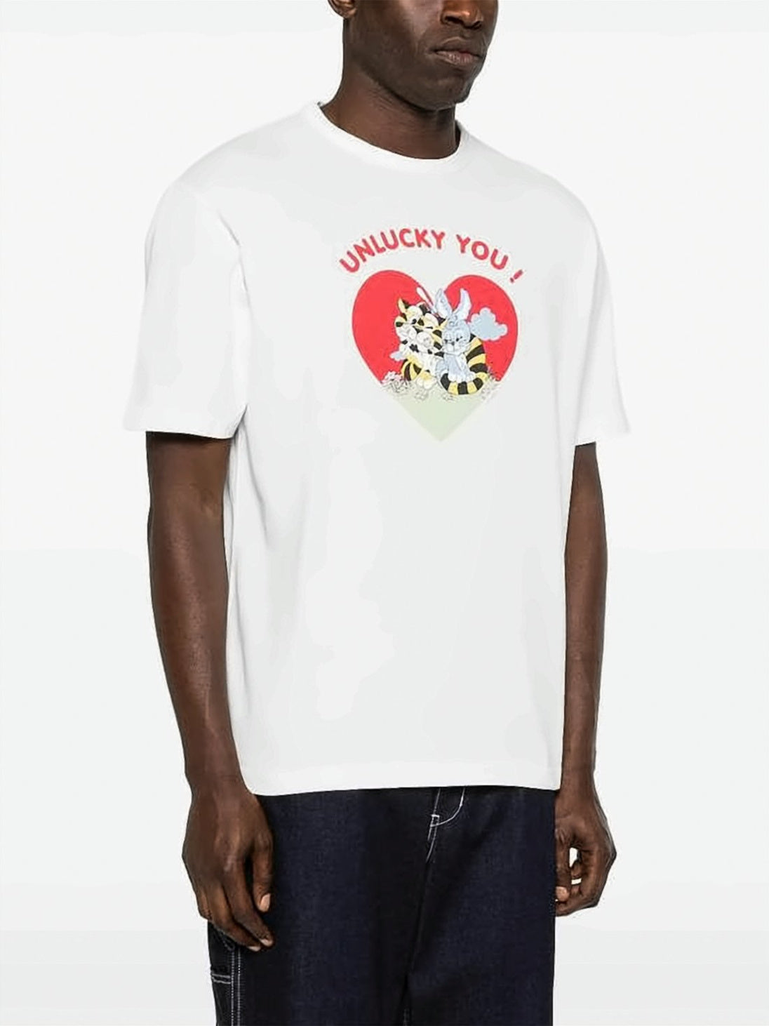 White Cotton T-Shirt with Heart Graphic