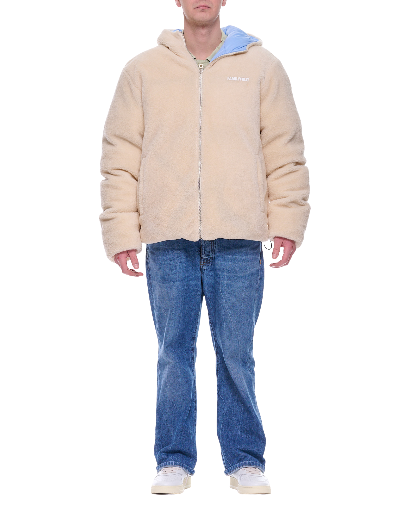 Beige Teddy Bomber Jacket with Hood Zip