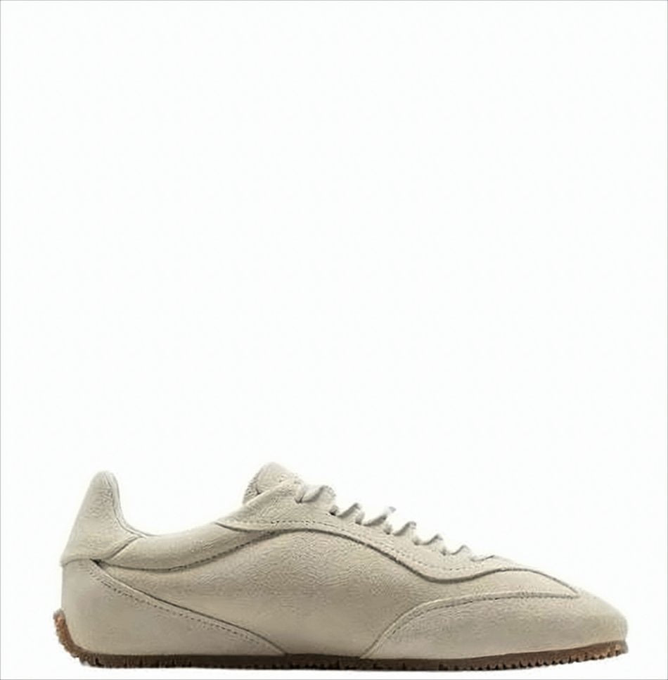 Suede Low-Profile Sneakers with Textured Rubber Sole