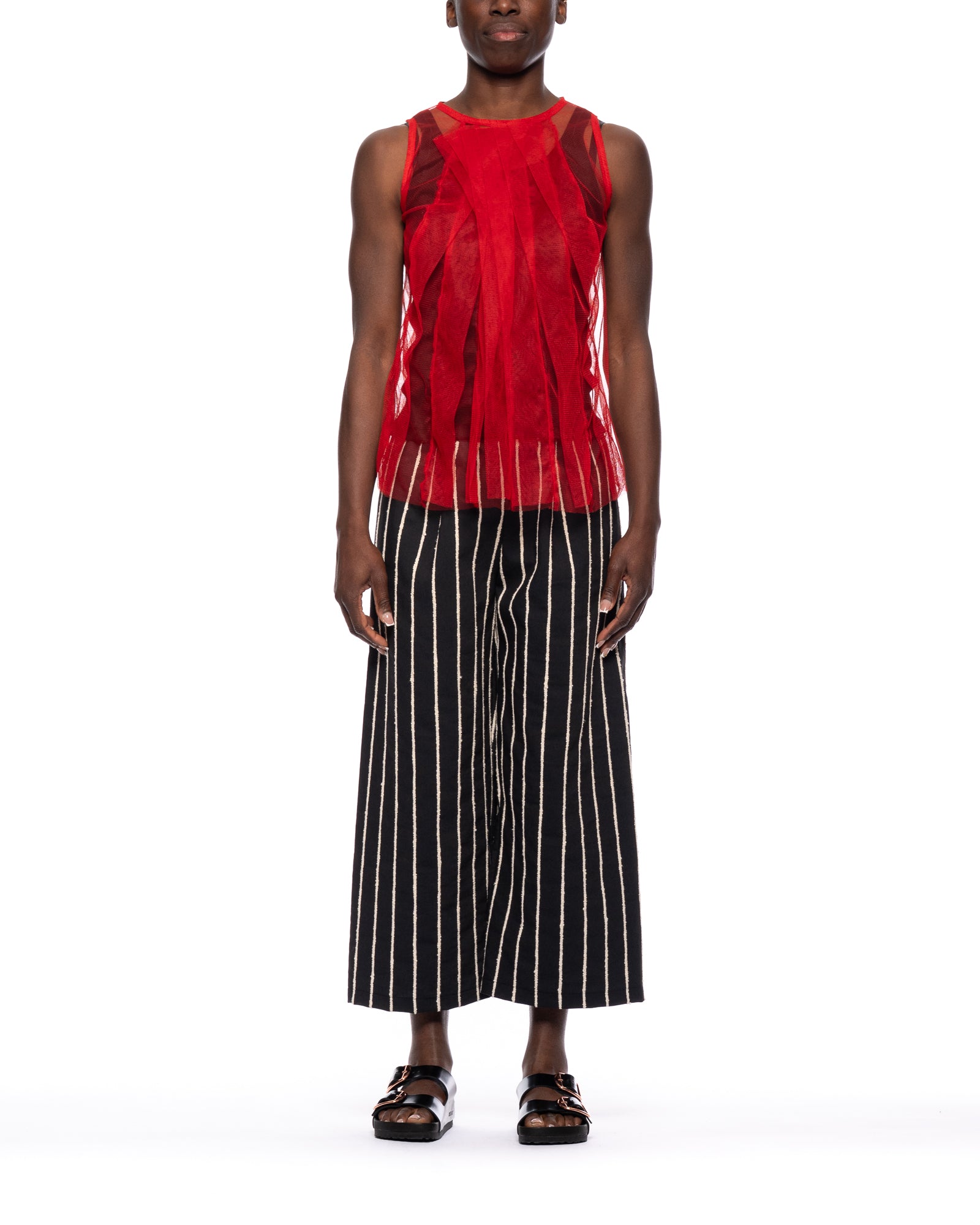 Dual-Layer Top With Pleated Tulle Overlay