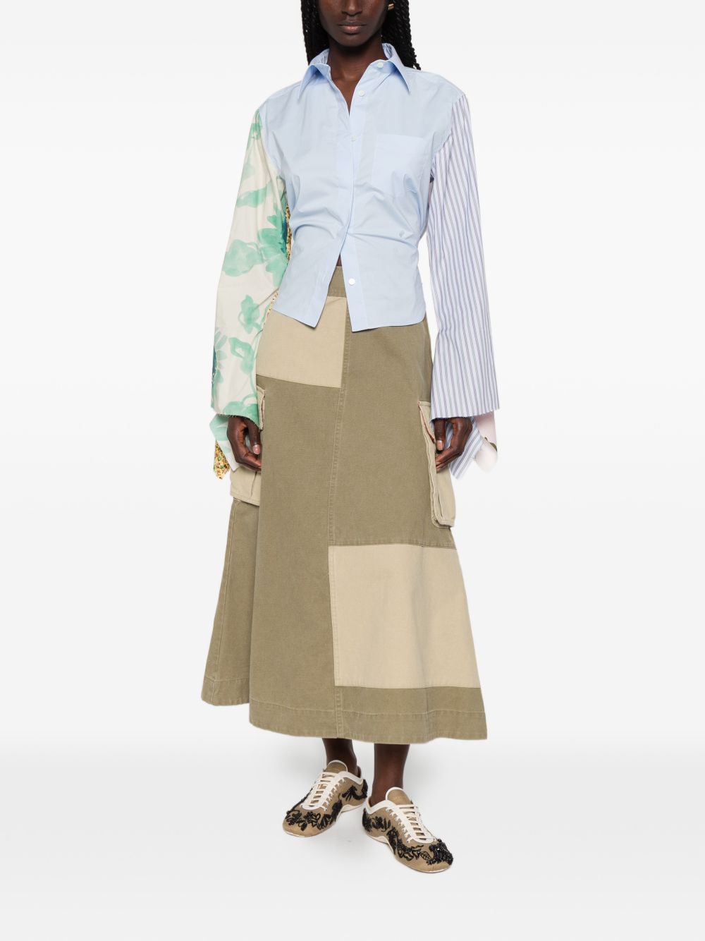 Light Blue Panelled Floral Stripe Shirt