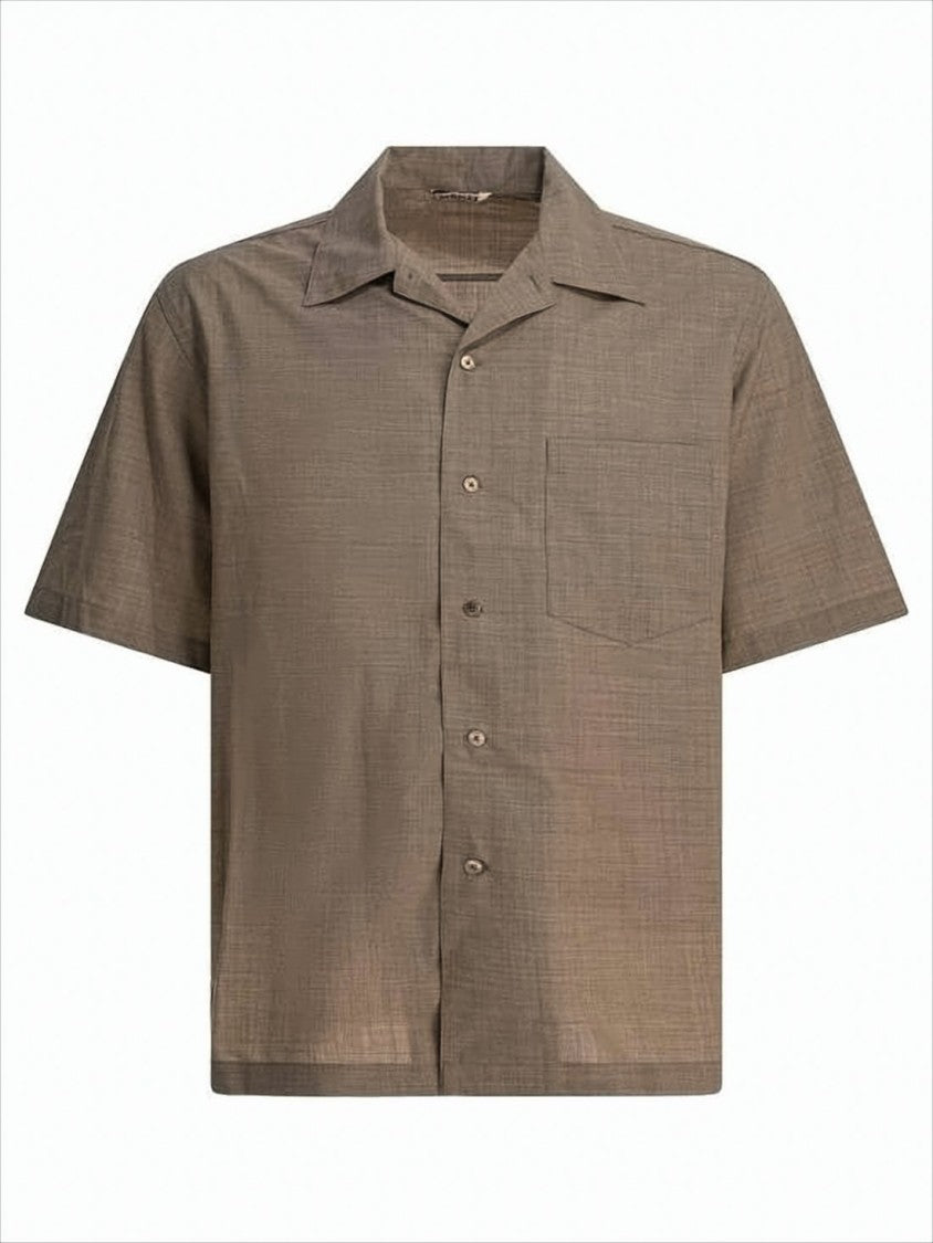 Boxy Short-Sleeve Wool Shirt