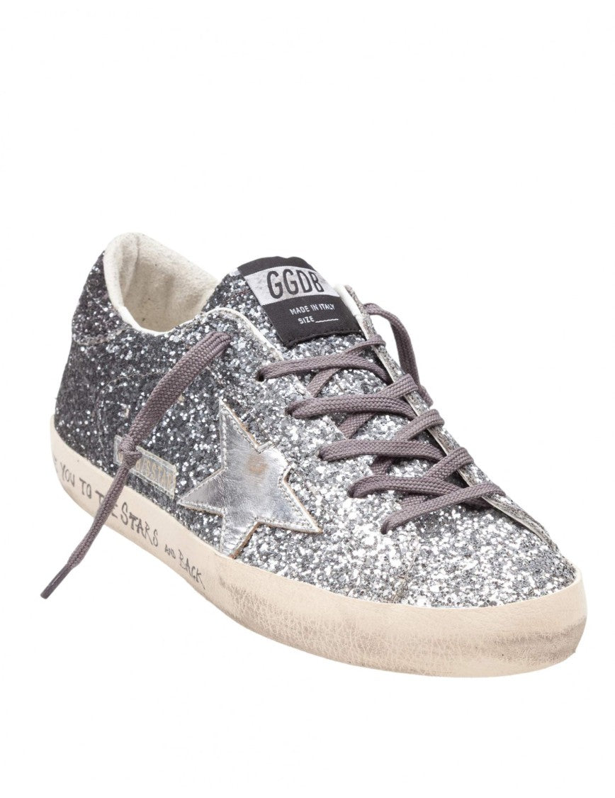 Super Star Glitter Sneakers In Silver