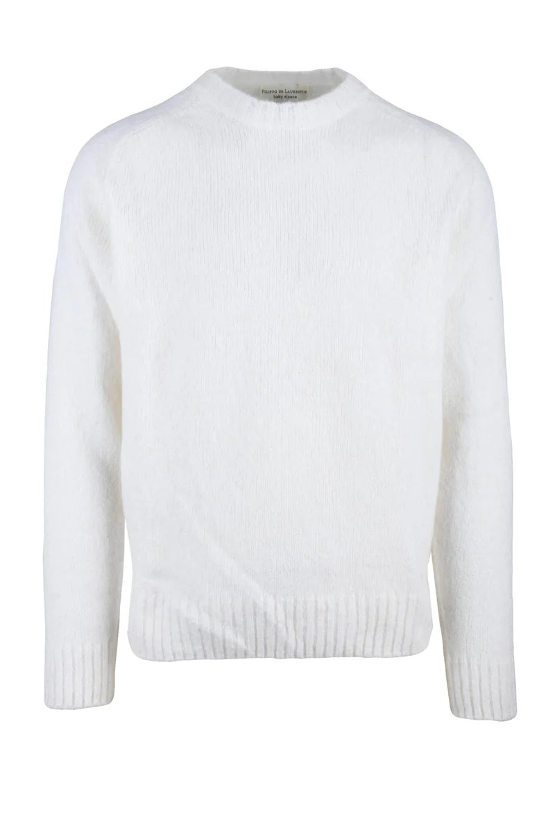 White Alpaca Wool Polyamide Men's Crew Sweater