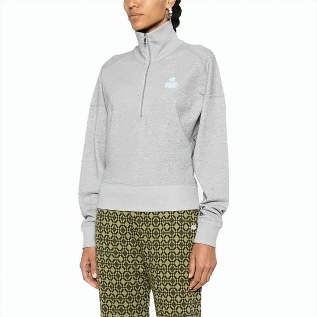 High Zip-Up Collar Pullover with Ribbed Details