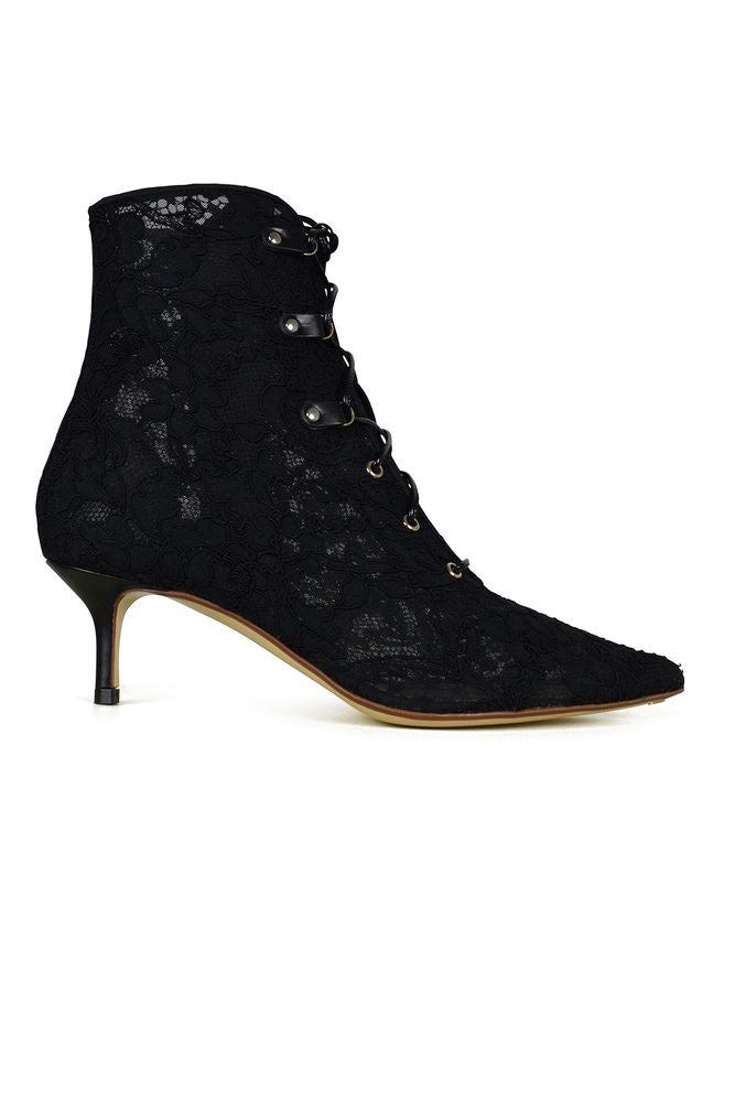 Lace Ankle Boots With Central Lace Fasteners