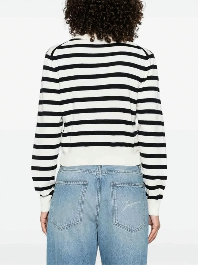 Cropped Black and White Striped Cardigan