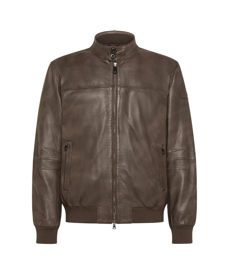 Vintage-Inspired Leather Bomber Jacket