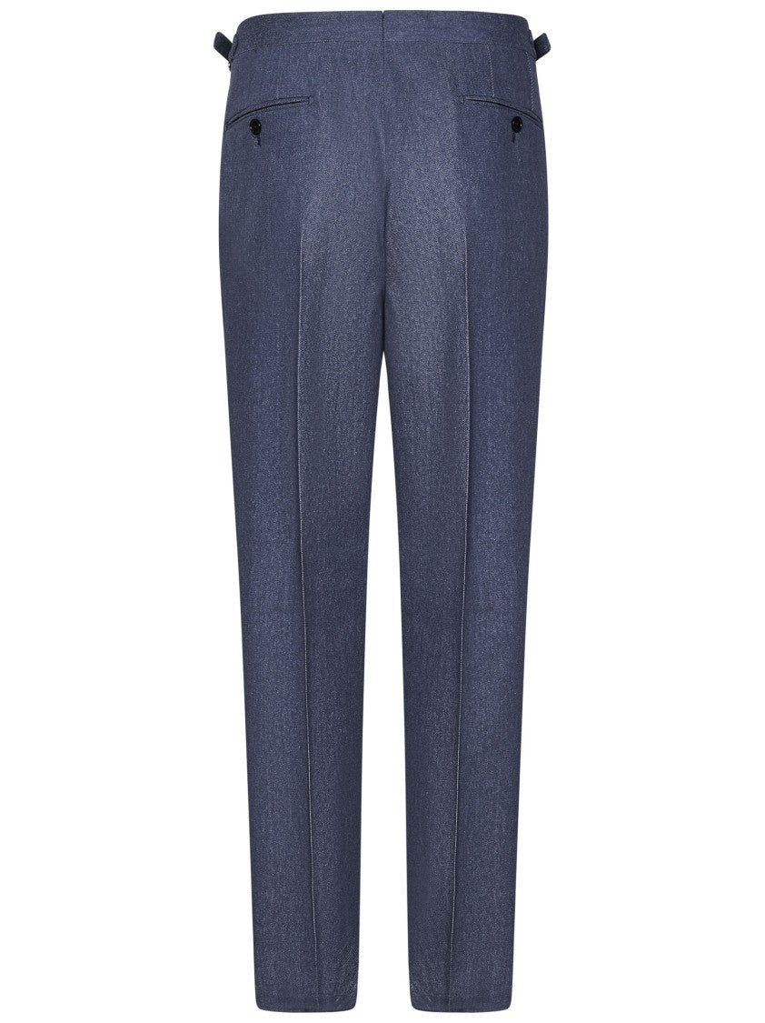 Tailored Blue Australis Denim Super 150S Merino Wool Trousers