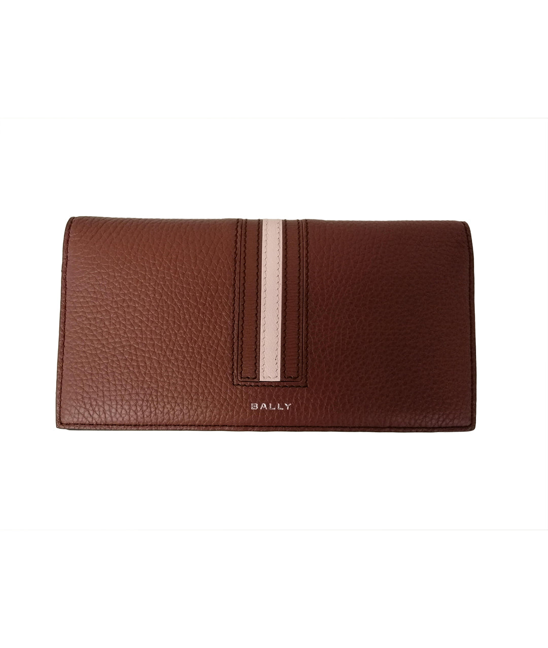 Textured Calfskin Wallet with Contrasting Stripe Detail