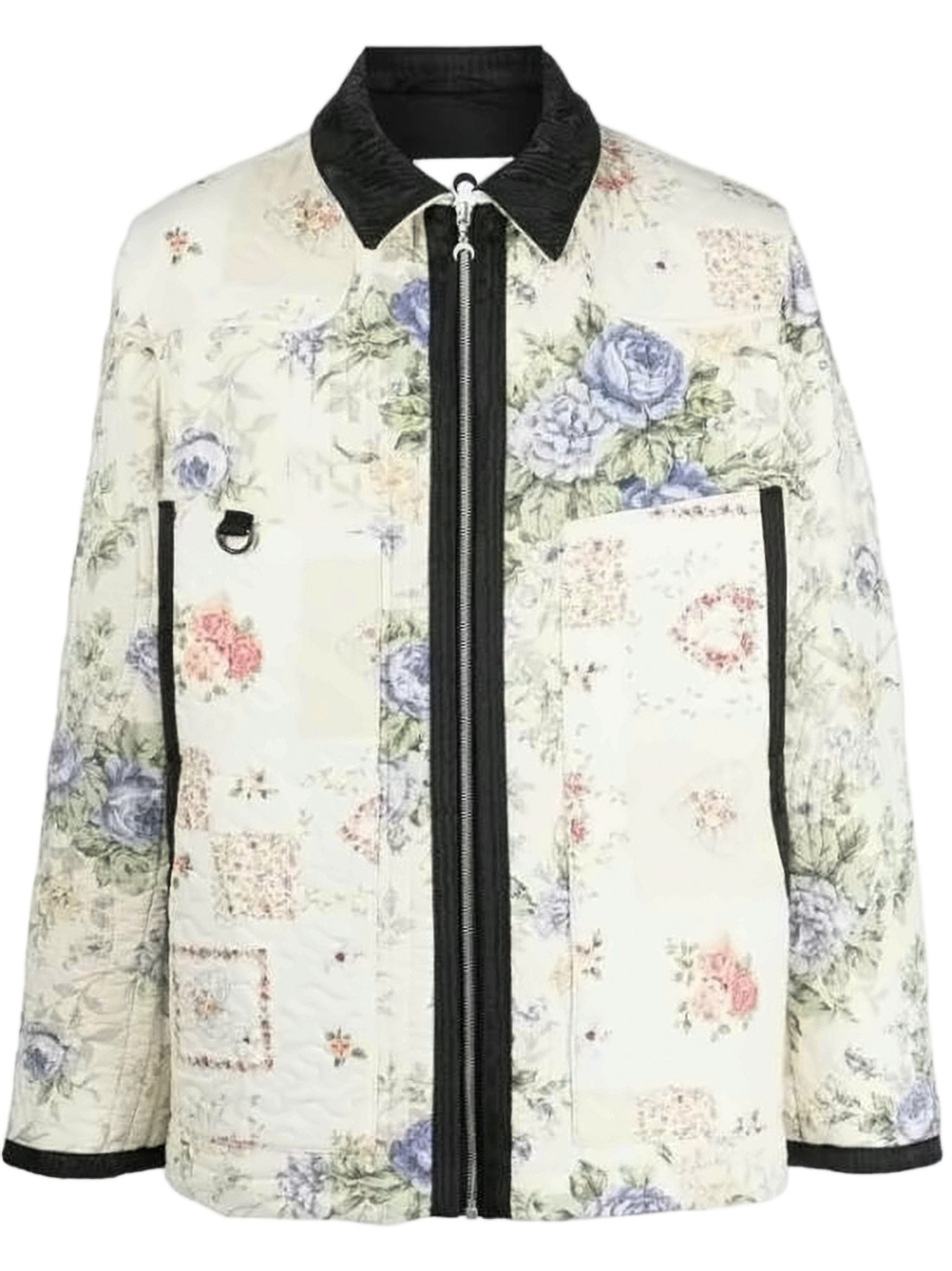 Quilted Floral Patchwork Jacket with Contrasting Black Trim