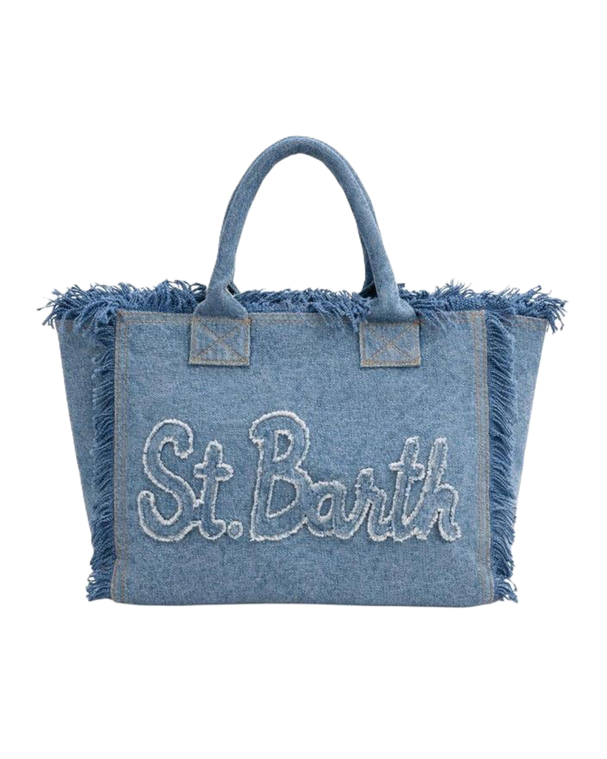 Medium Denim Tote Bag with Fringed Edges