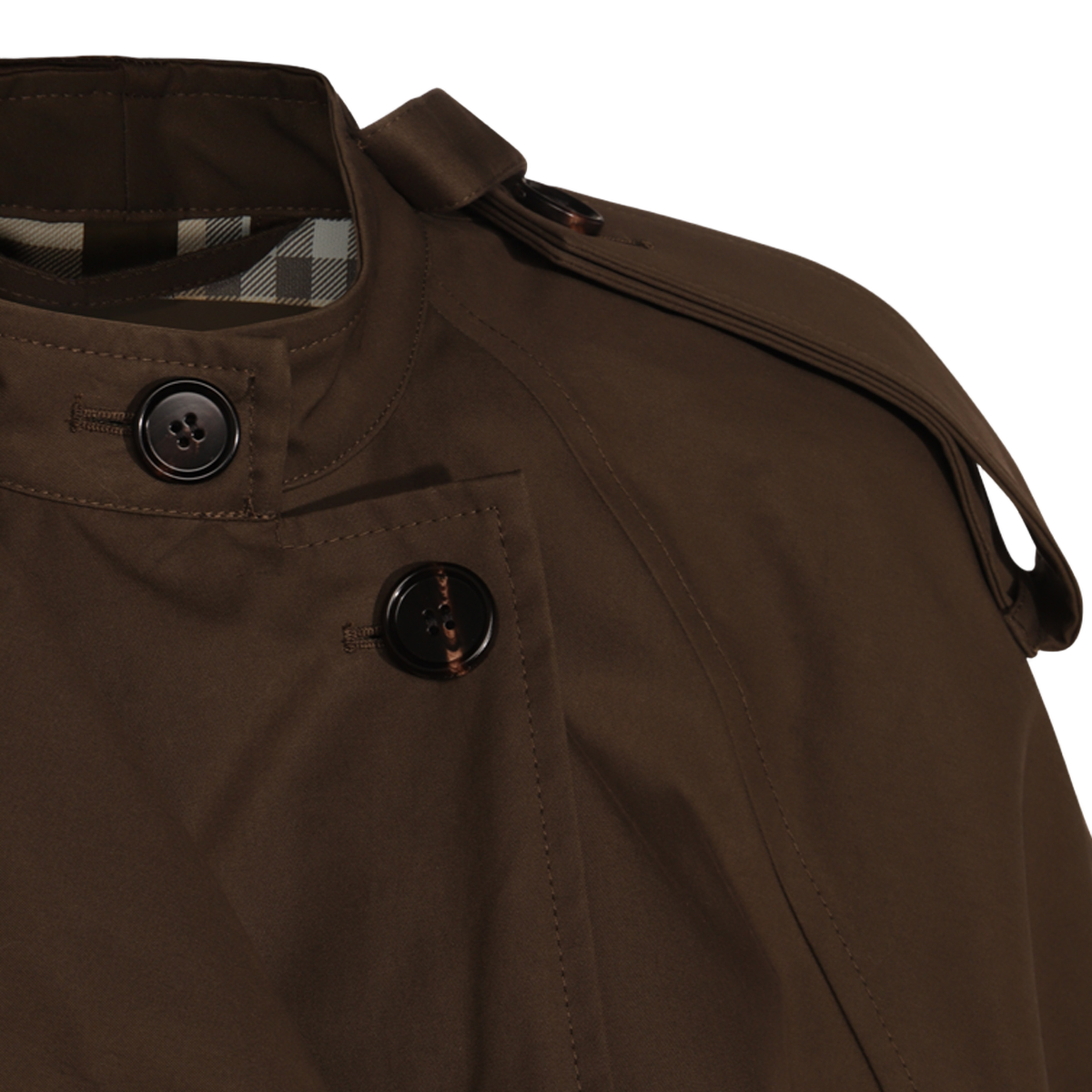 Cape-Inspired Brown Jacket with Double-Breasted Front