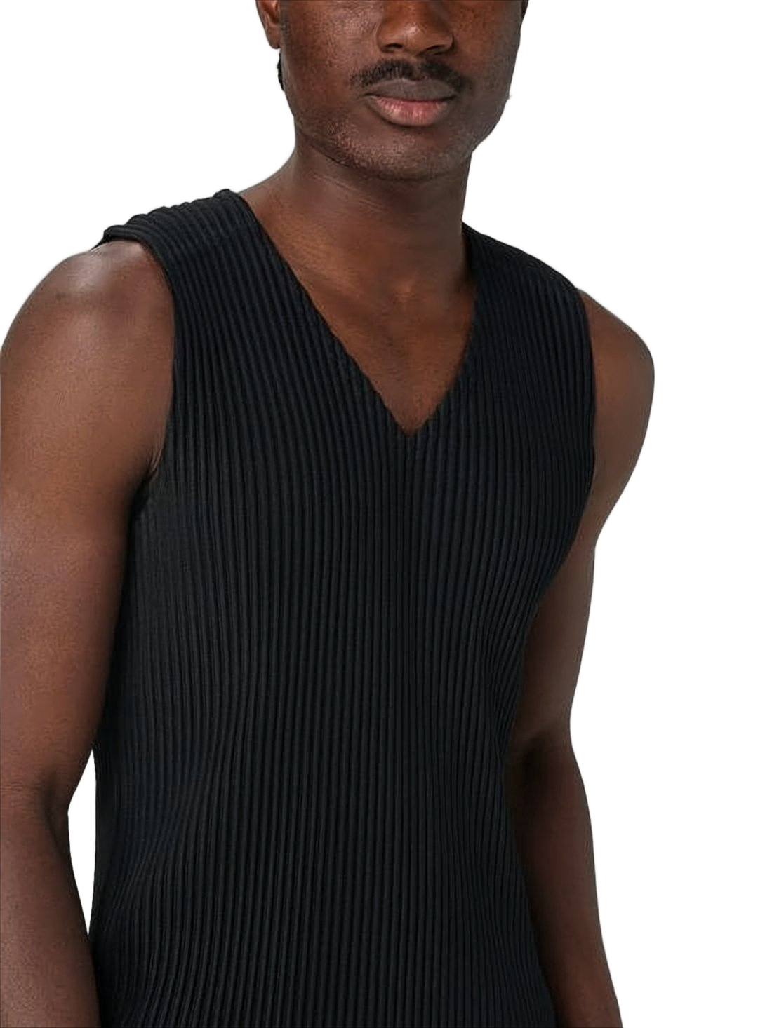 Deep V-Neck Black Pleated Knit Vest