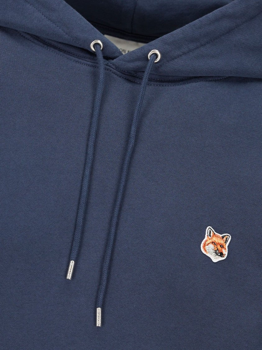 Deep Blue Cotton Hoodie With Embroidered Fox Logo
