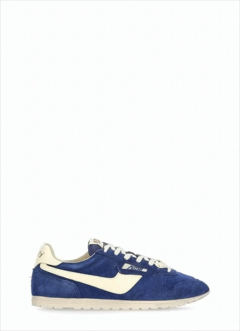Deep Blue Suede Sneakers with Cream Leather Accents