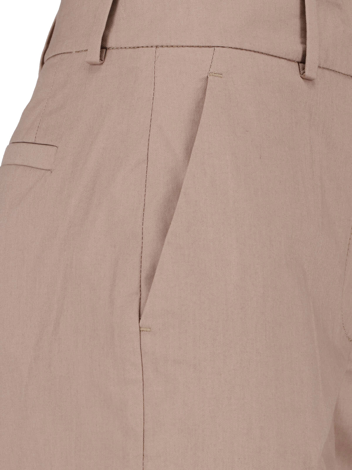 Beige Straight-Leg Tailored Cotton Trousers
