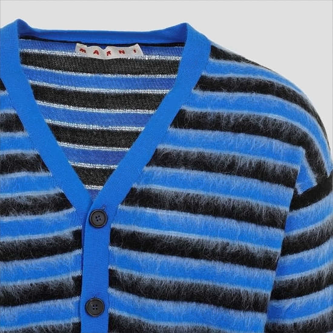 Striped Knit Cardigan with V-Neckline and Ribbed Cuffs