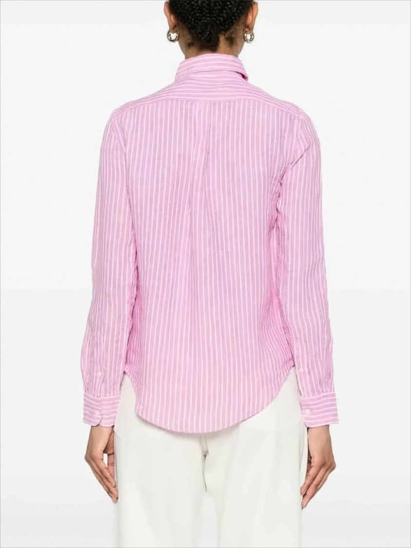 Pink Striped Linen Blouse With Classic Button-Down Design