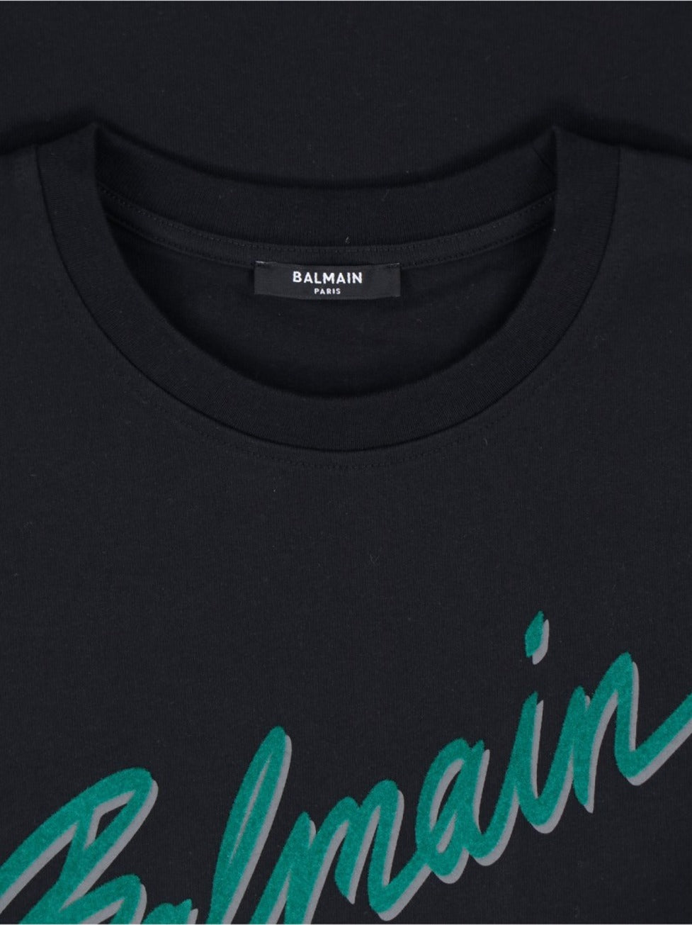 Black Cotton T-Shirt With Striking Green Logo Print