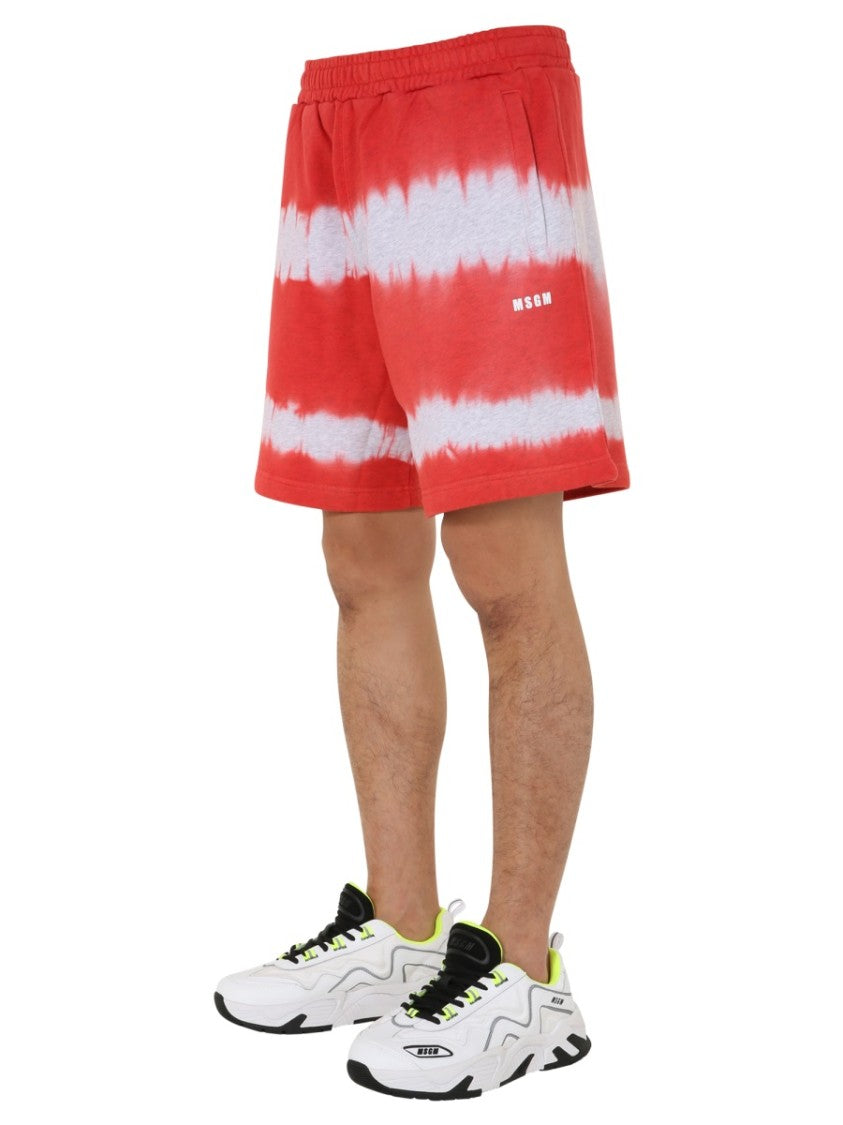 Relaxed Fit Red Tie-Dye Bermuda Shorts