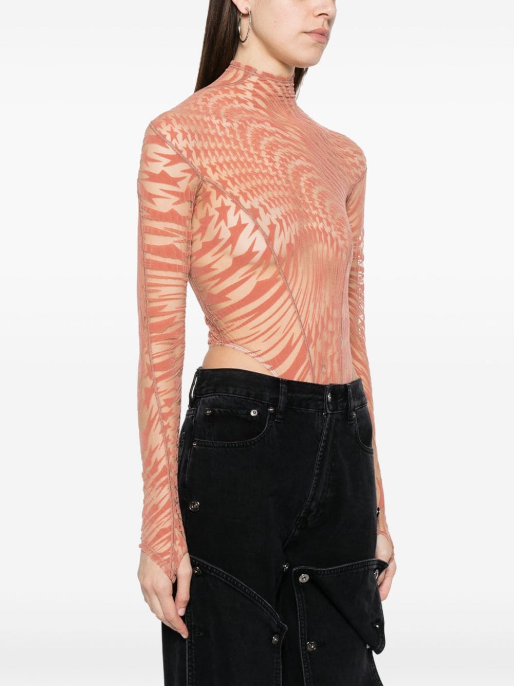Peach Pink Stretch Mesh Top