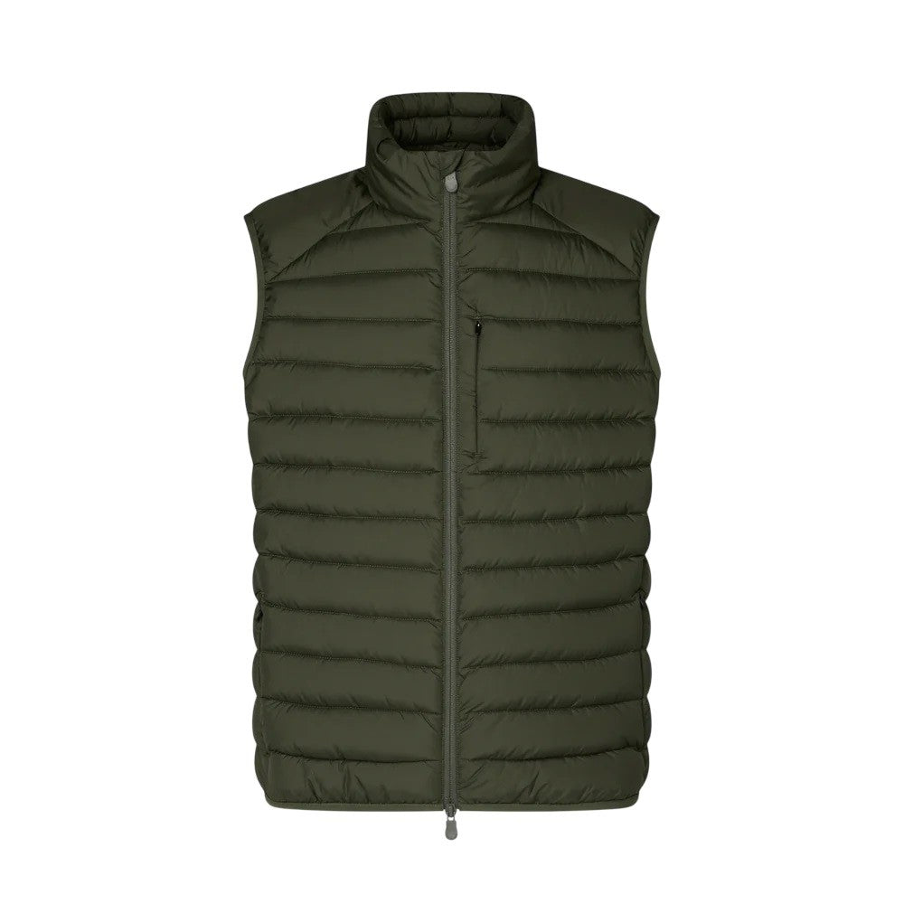 Quilted Green Vest With Stand-Up Collar And Layering Flexibility