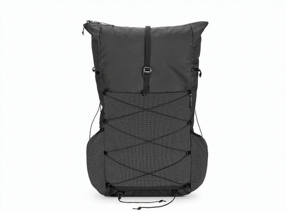 Matte Black Roll-Top Backpack with Bungee System