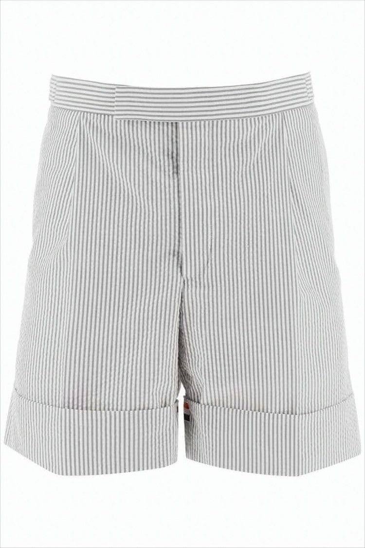 Tailored White Shorts with Subtle Pinstripe and Tricolor Detail