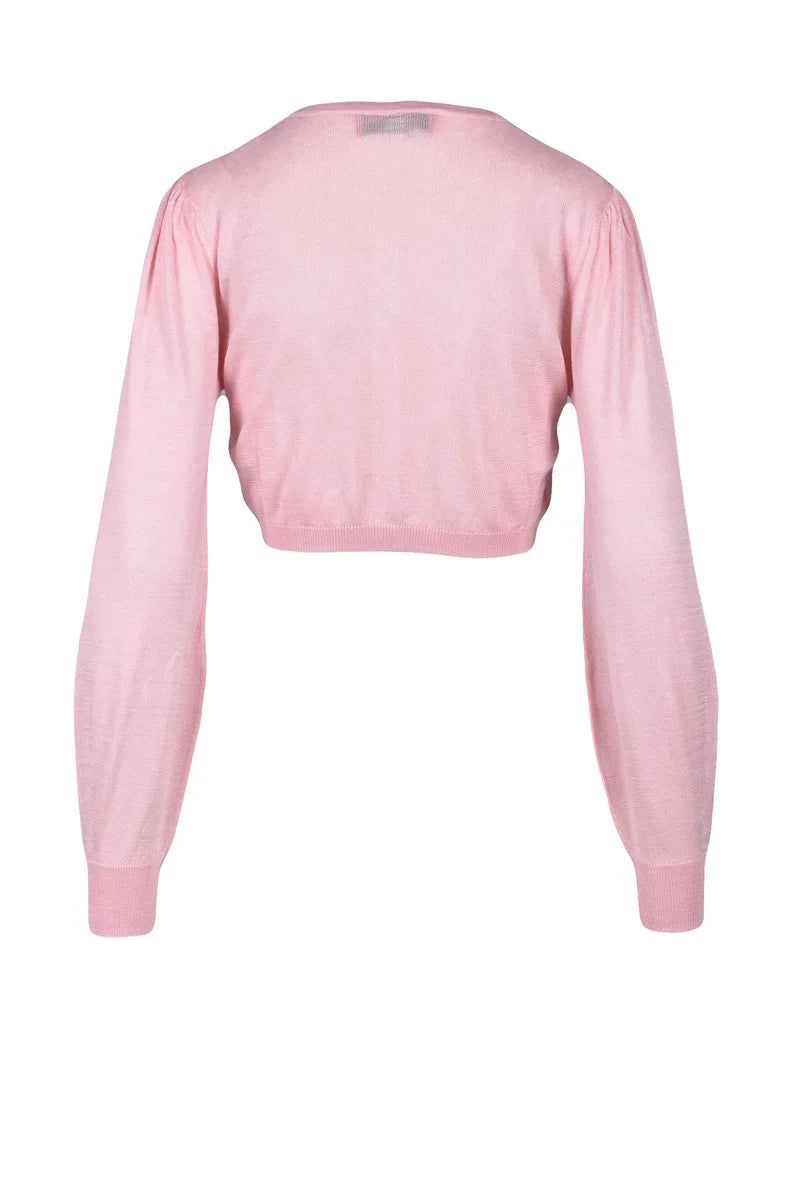 Cropped Pink Cardigan with Silk-Cashmere Blend