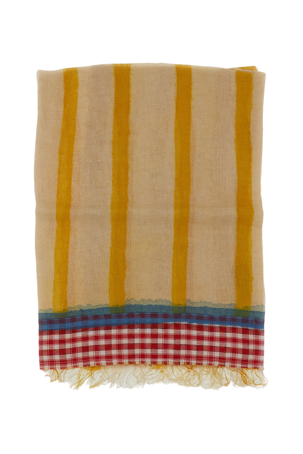 Lightweight Scarf With Vertical Mustard Stripes And Fringed Edges