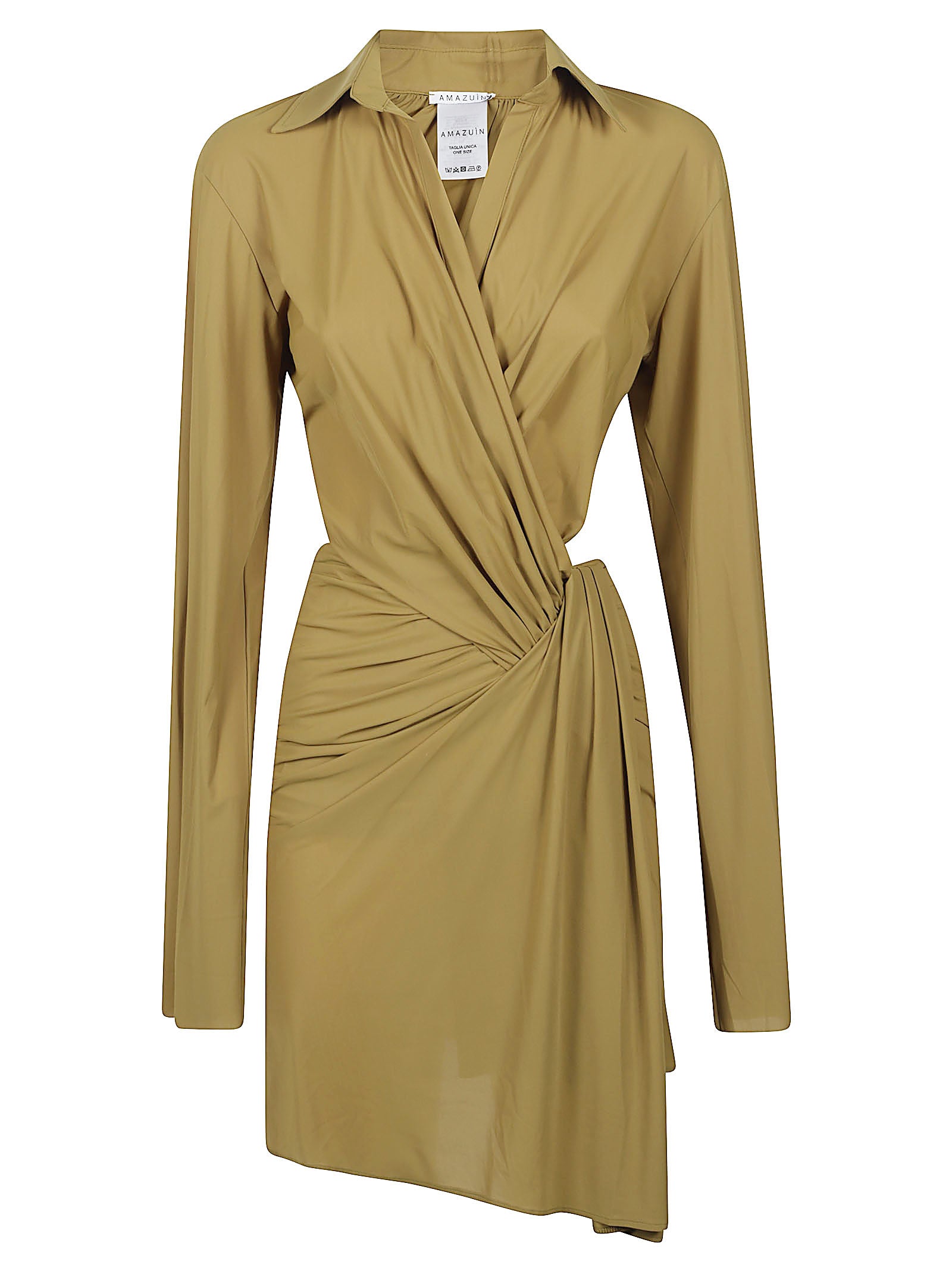 Khaki Green Mini Dress with Wrap Front