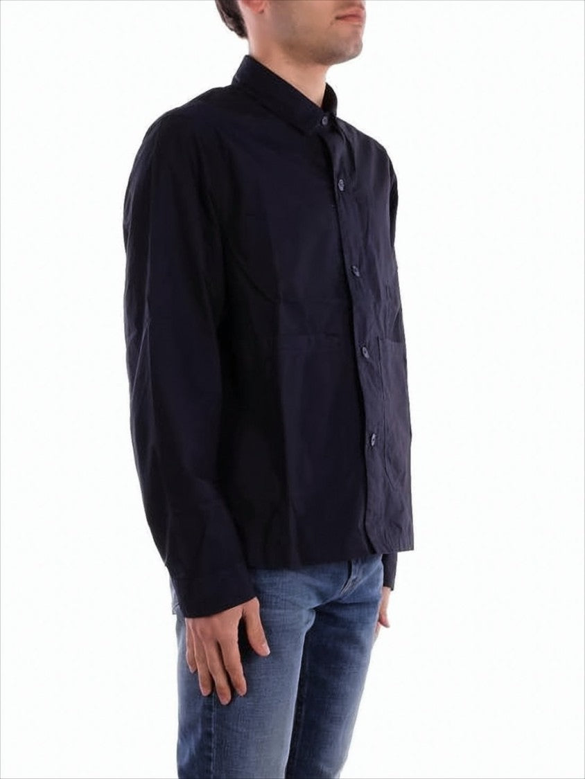 Long-Sleeve Button-Up Shirt with Subtle Logo Patch