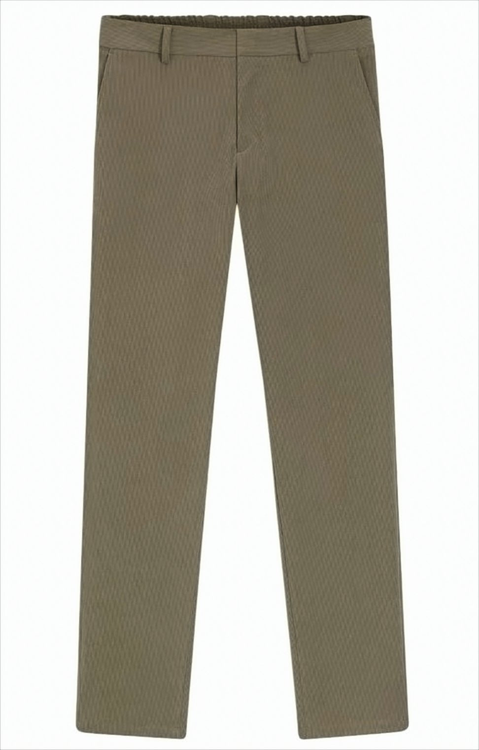 Textured Green Trousers With Hook-And-Eye Closure