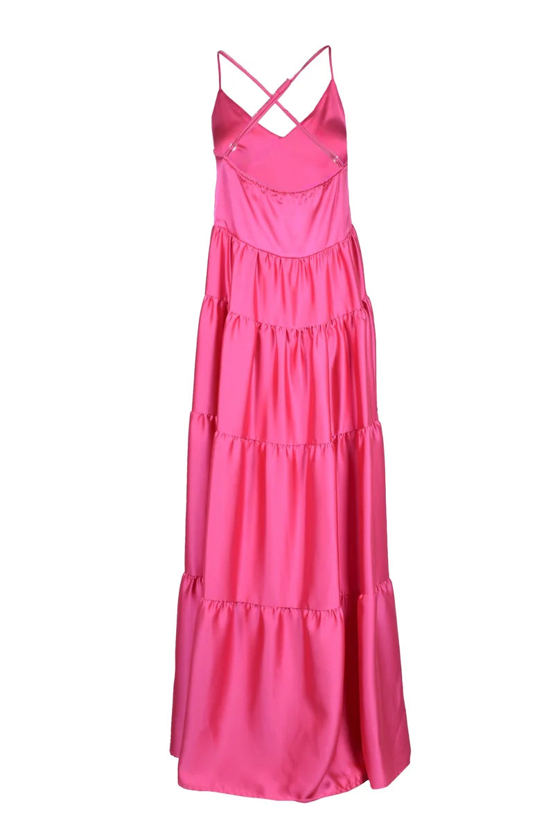 Long Satin Dress - Fuchsia