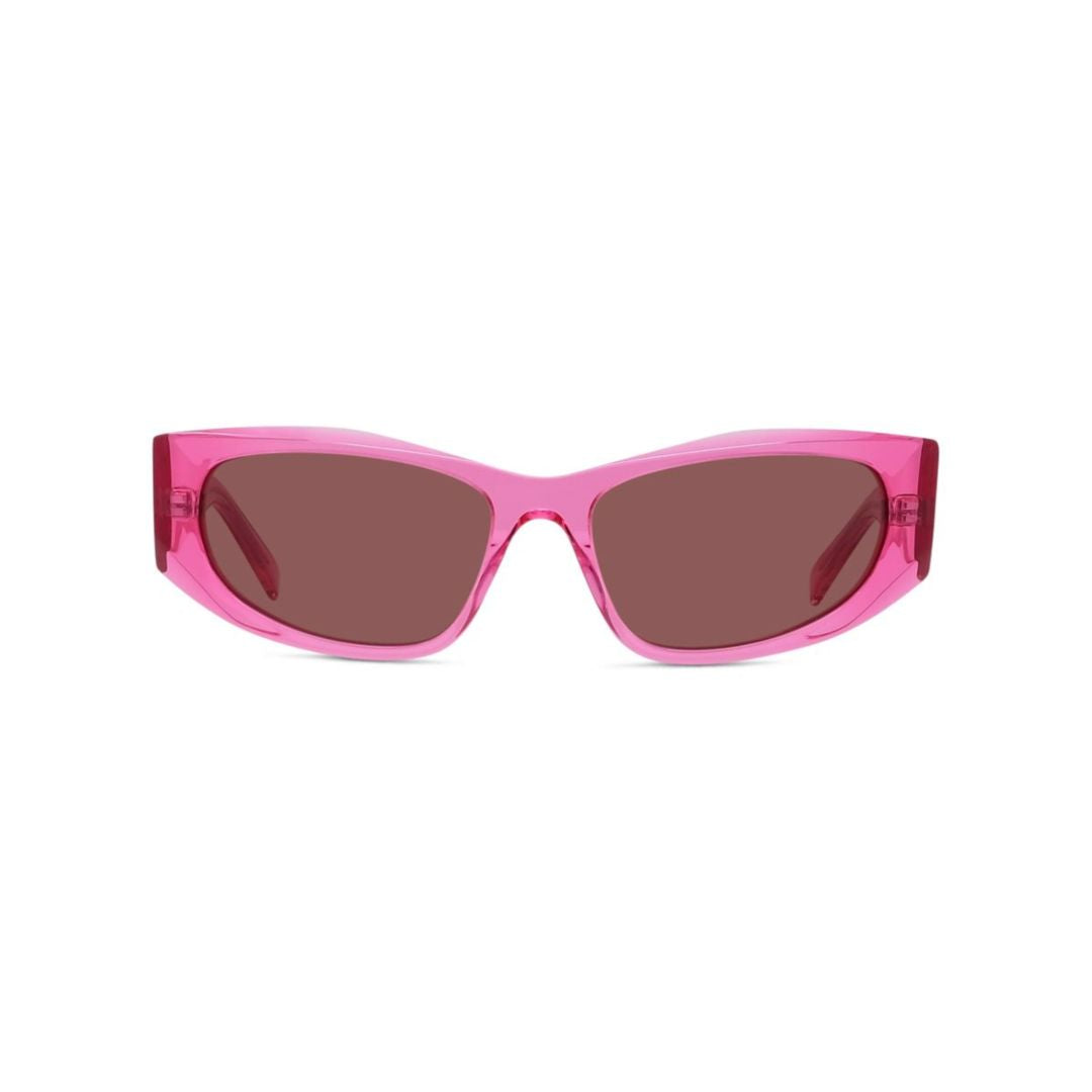 Gv40116i Translucent Pink Narrow Rectangular Sunglasses with Muted Brown Lenses