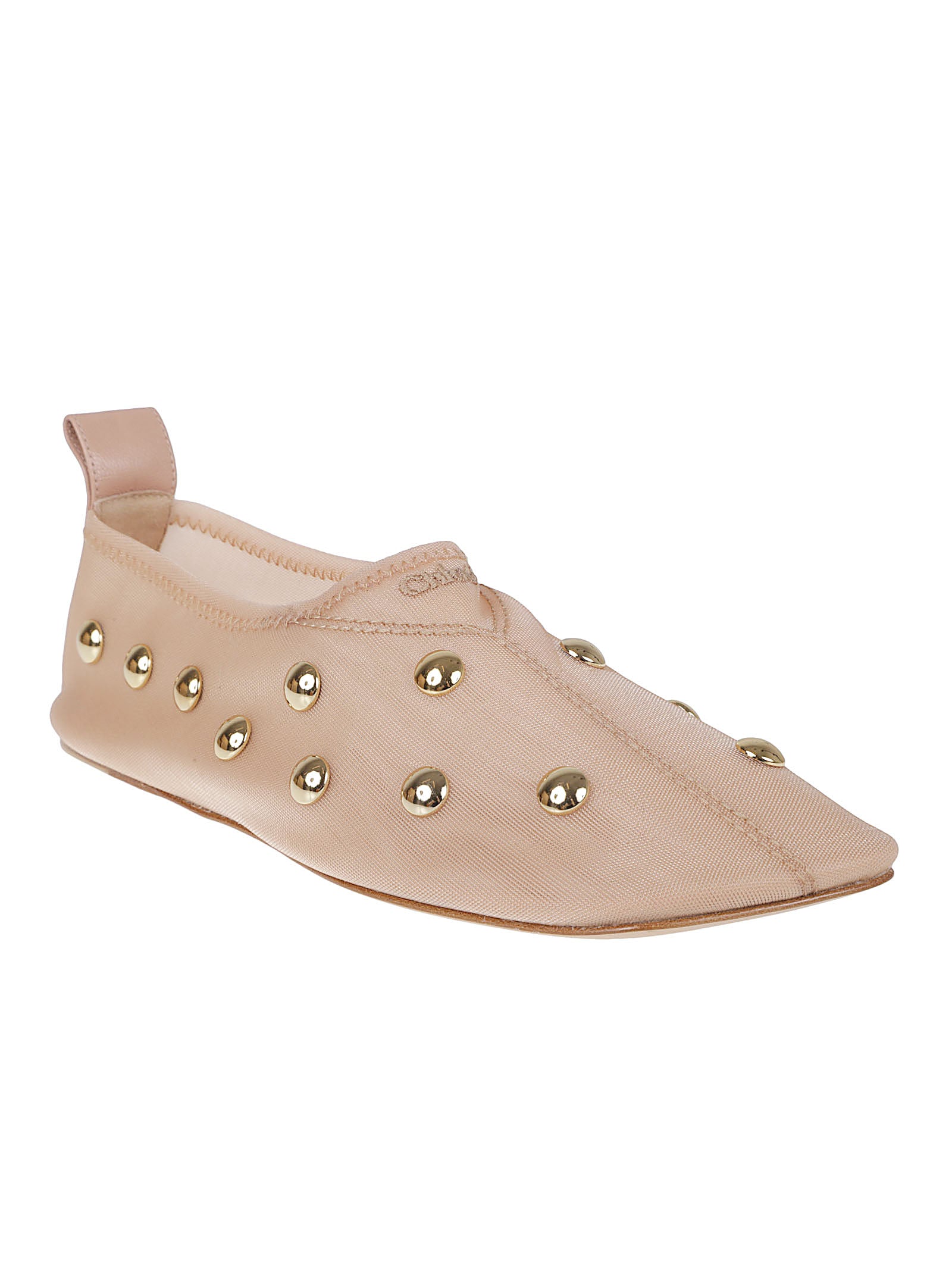 Pointed Toe Flats with Gold-Studded Upper and Pull Tab