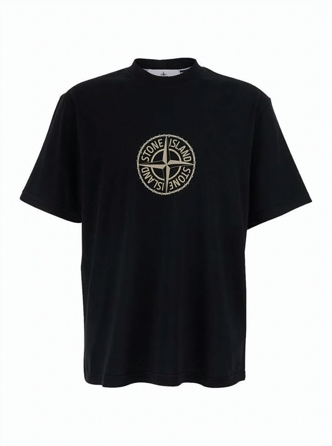 Black Short-Sleeve T-Shirt With Circular Emblem And Relaxed Fit