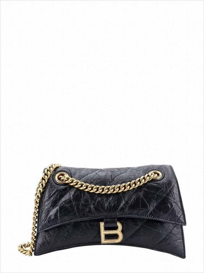 Textured Calfskin Shoulder Bag with Gold 'B' Logo