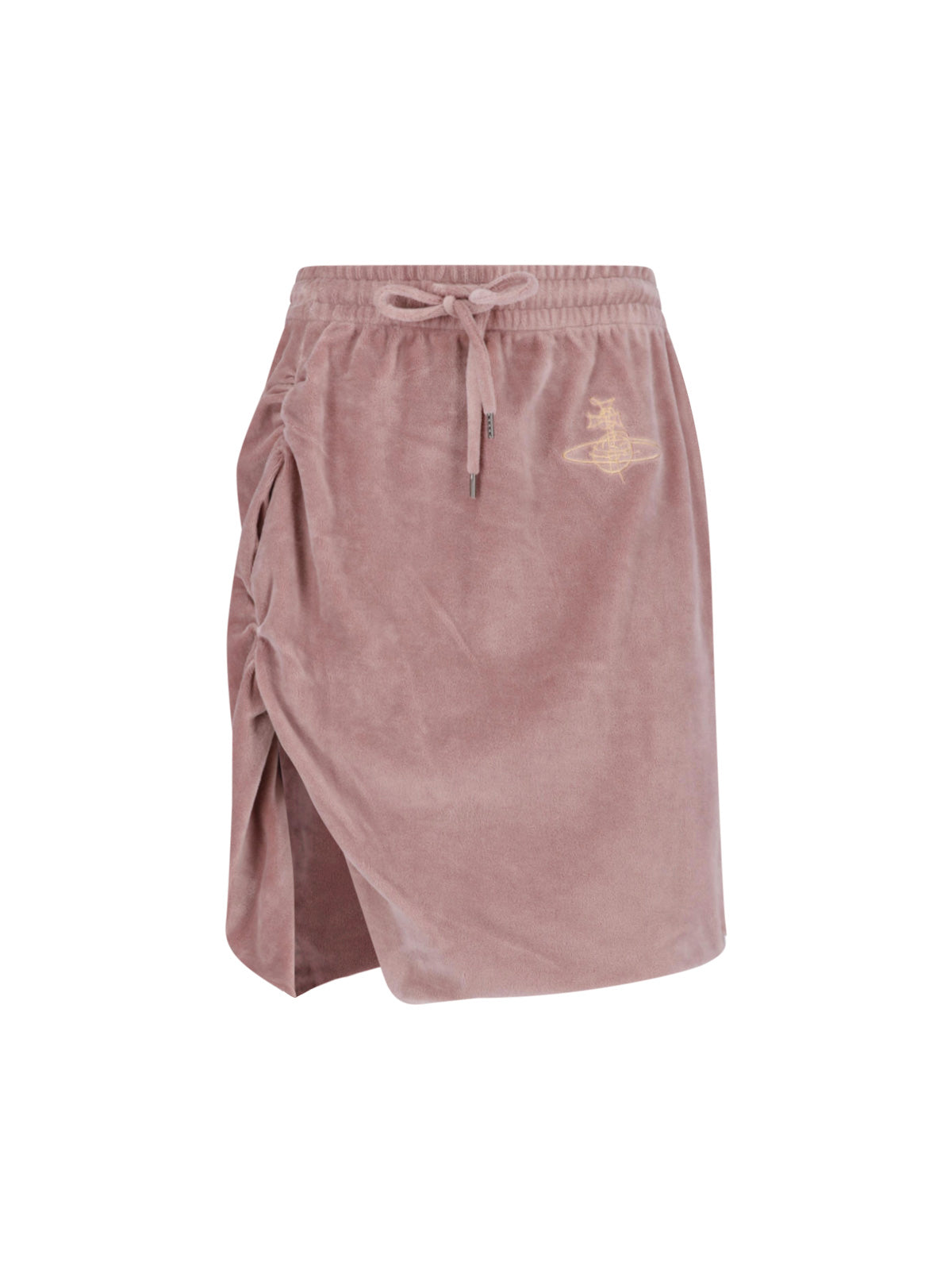 Pink Ruched Drawstring Velvety Skirt