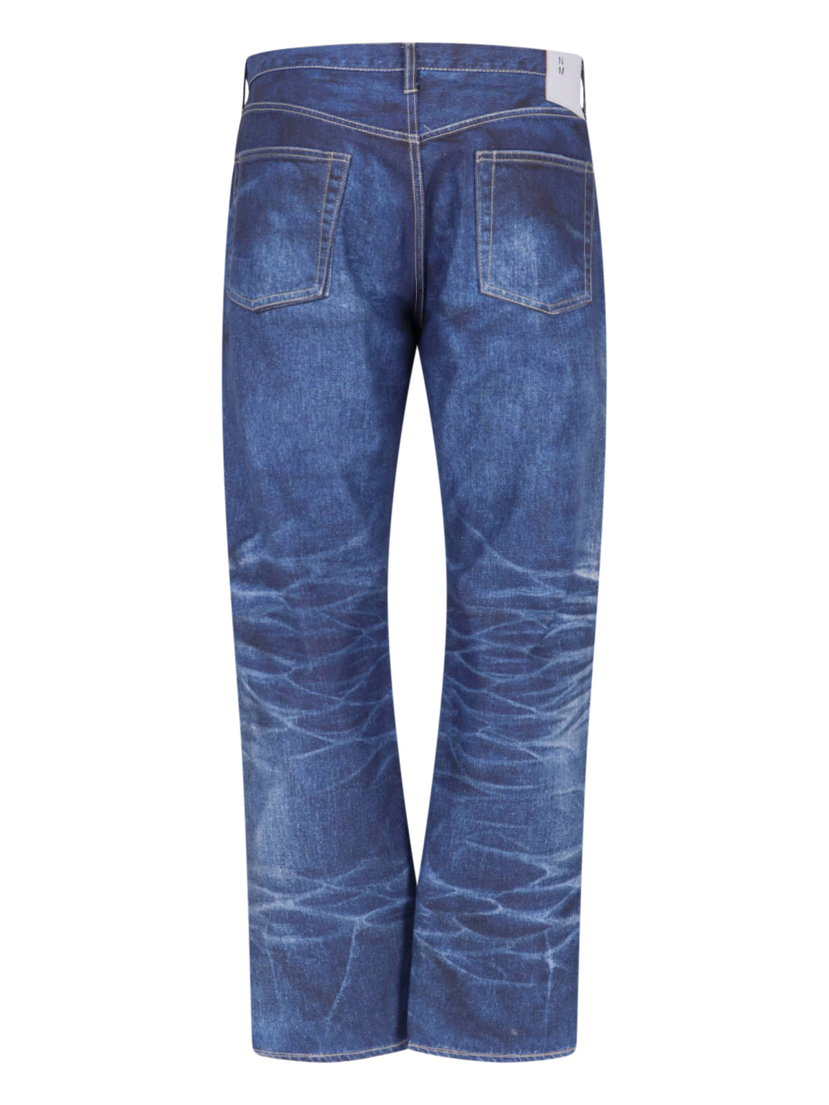 Blue Patchwork Distressed Straight Leg Jeans