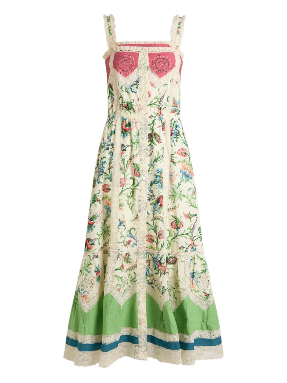 Floral Print Midi Dress With Lace Trim