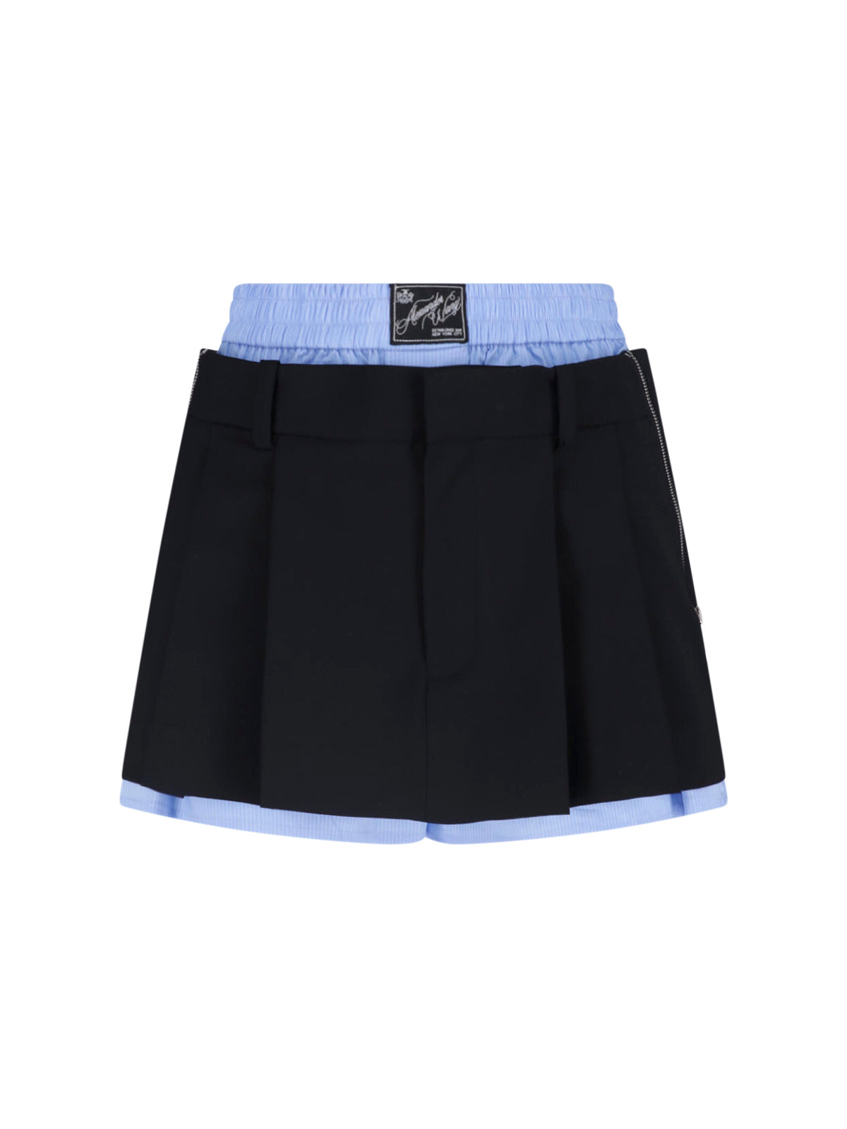 Light Blue Pleated Front Zipper Shorts