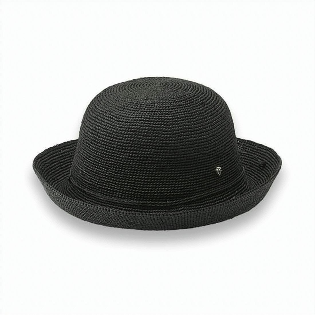 Black Raffia Hat With Rounded Crown And Upturned Brim