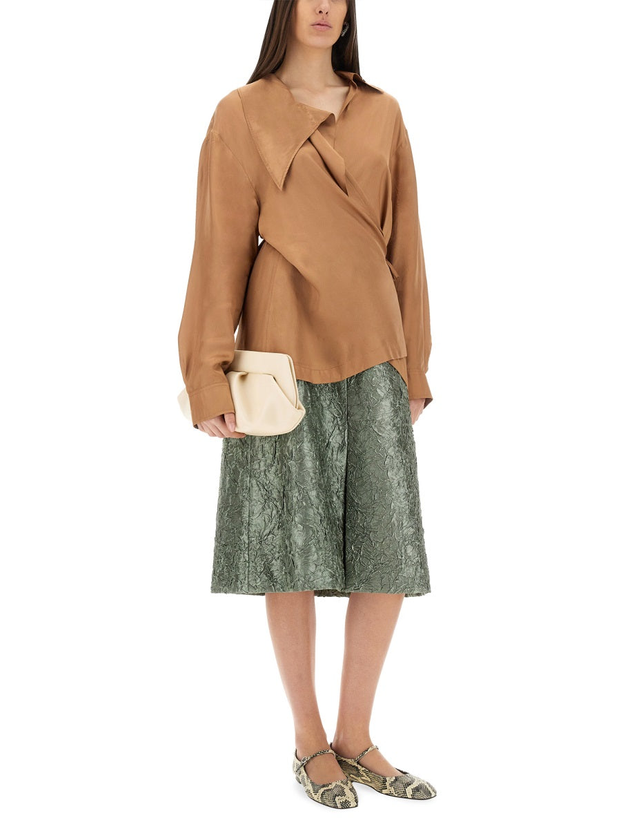 Ruched Satin Midi Skirt